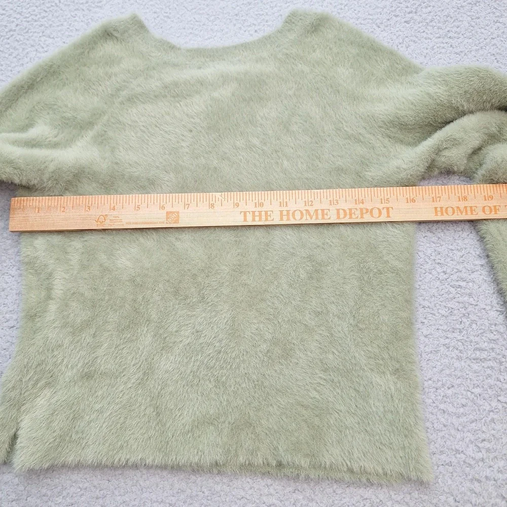 Rachel Zoe Sweater‎ Womens XS Sage Green Fuzzy Eyelash Knit V-Neck Pullover Cozy